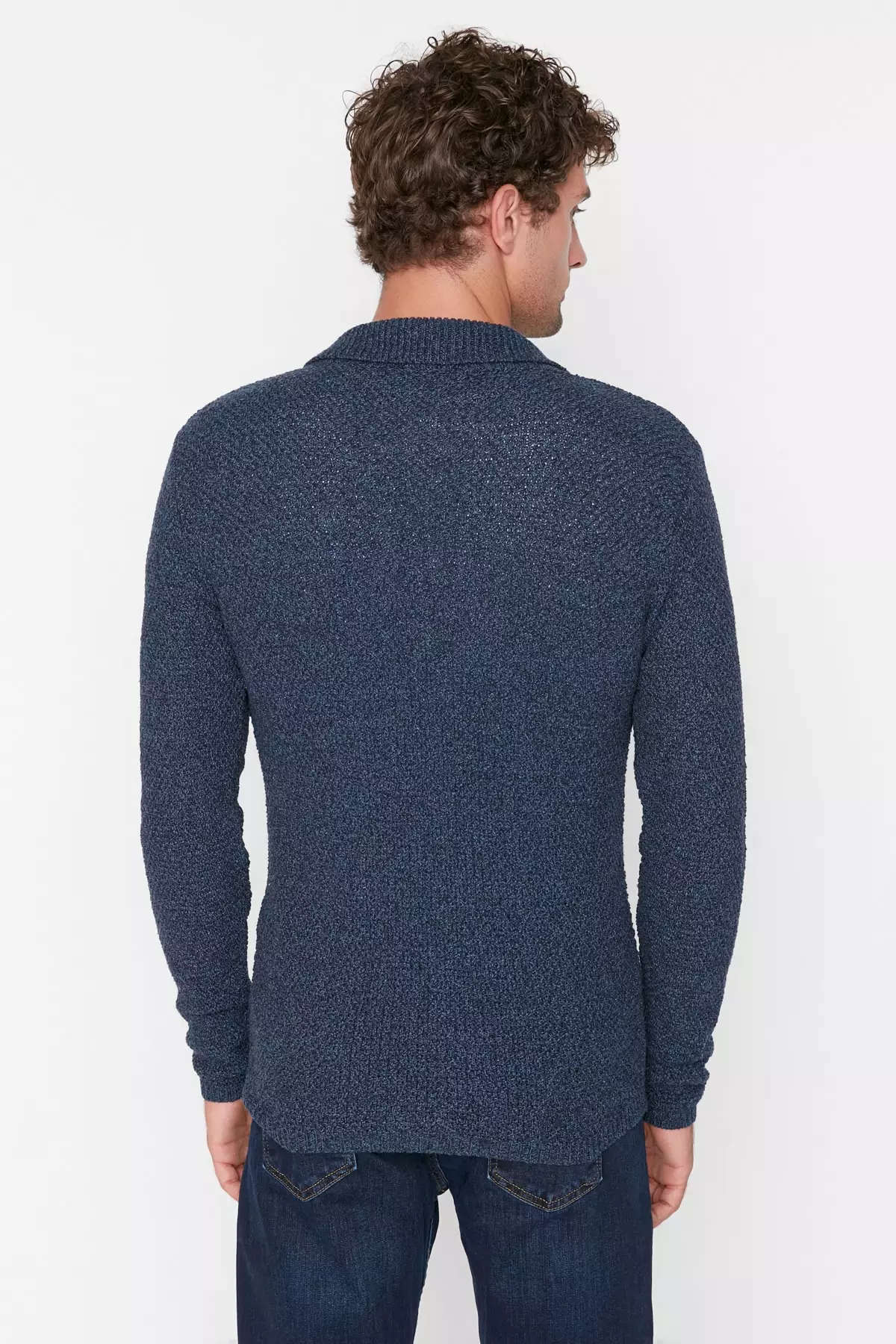 Slim Fit Jacket Collar Textured Pocket Knitwear Cardigan