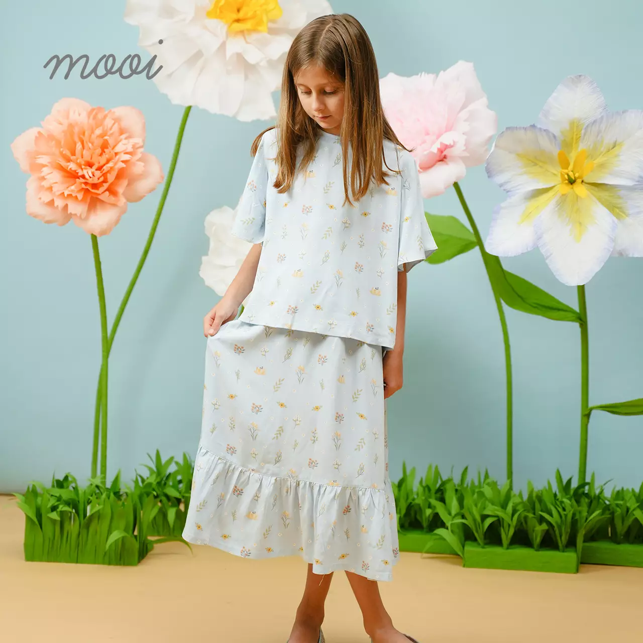 Mooi Setelan Anak Perempuan Rasha Tunik Set - Baby Blue