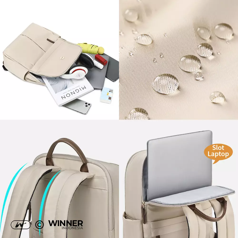 WINNER Tas Ransel Laptop 15,6 inch Oxford Anti-Air Backpack Korean Style (T14-030-9927) Warna Khaki 15,6 inch