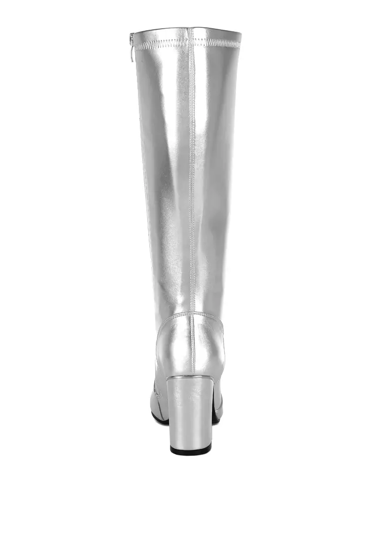 Metallic Pleather Long Boots in Silver