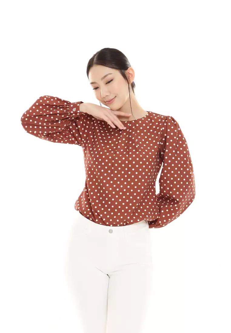 Christina Polka Dot Blouse in Copper Brown