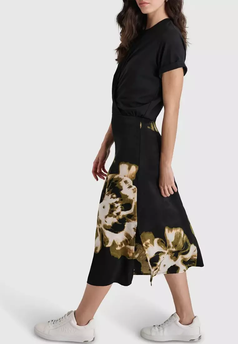 Short Sleeve Tshirt with Print Satin Slip Dress