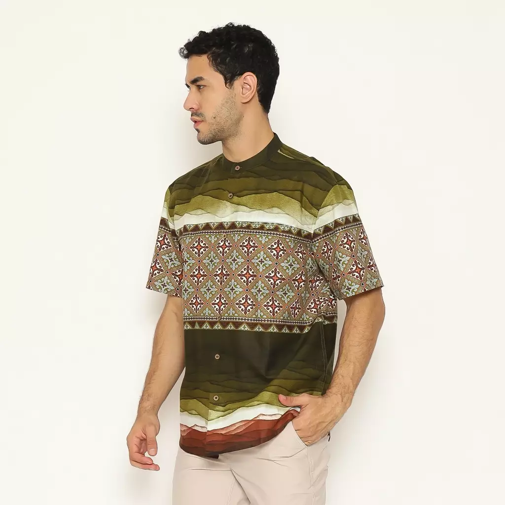 AMK Baju Koko Pria Printing Lengan Pendek KK THALIB S/S Olive