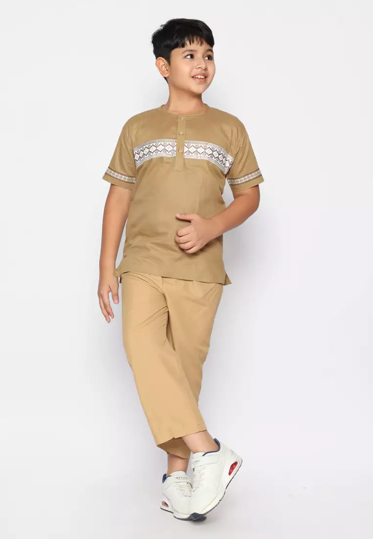 Baju Koko Set Anak Laki Bordir Lentera Brown - GENUINE