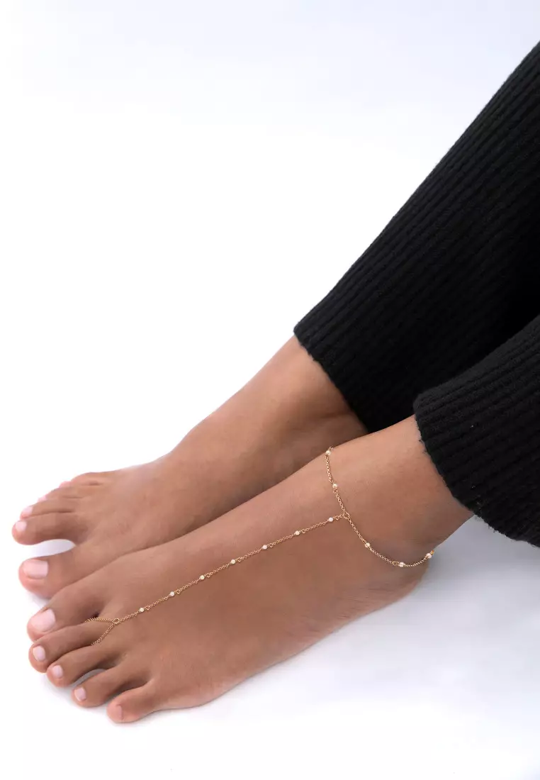 Gelang Kaki Perhiasan Perak 925 Wanita Shell Pearl Gold Plated