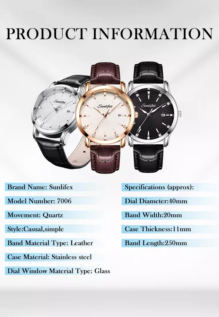 Jam Tangan Pria Original Kuarsa Bisnis Mode Anti Air Tali Kulit Jam Tangan Cowok 7006 black