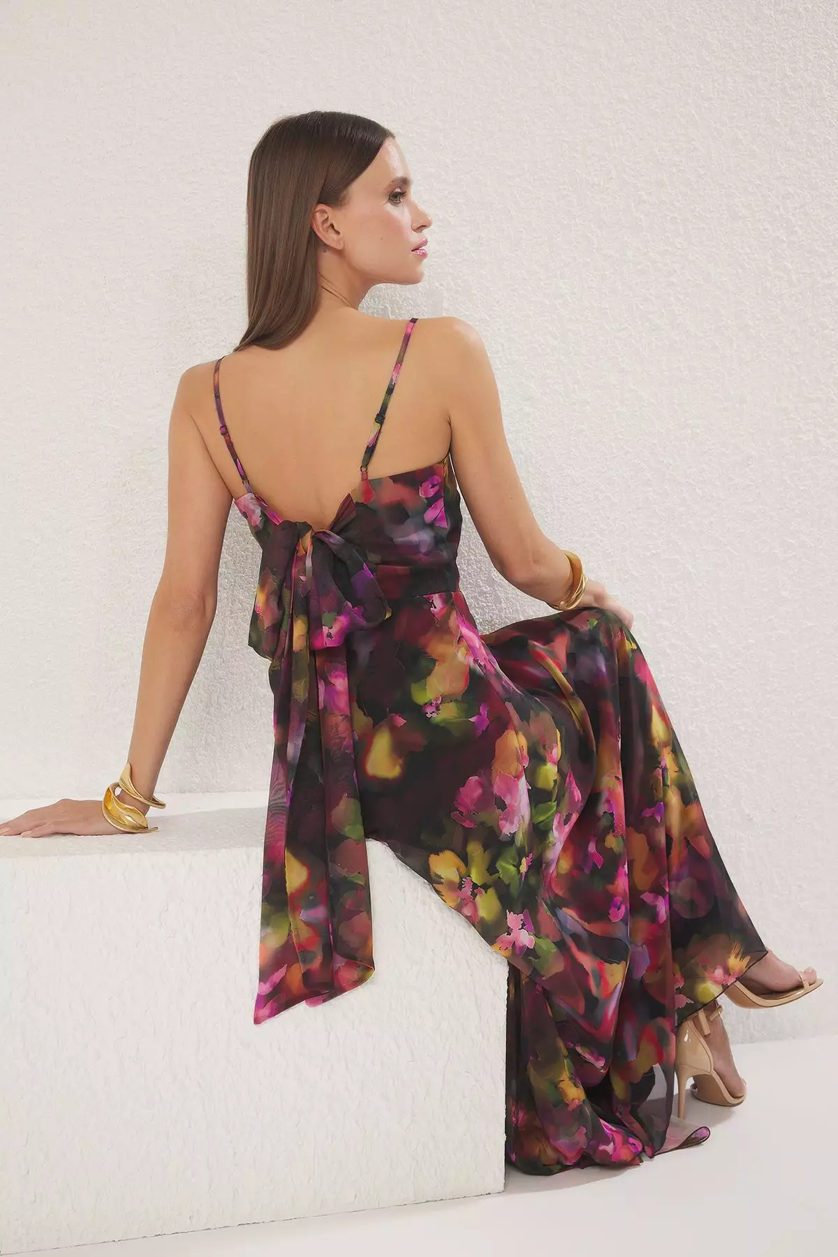 Multi-Colored A-Line Bowknot Lined Chiffon Woven Long Evening Prom Dress TPRSS25AE00152