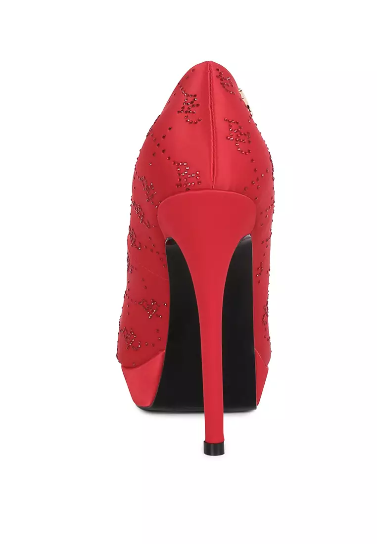 Red satin pumps hot sale