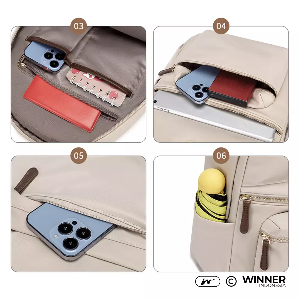 Tas Ransel Laptop 13 inch Oxford Anti-Air Backpack Korean Style (T14-028-6528) Warna Khaki 13 inch