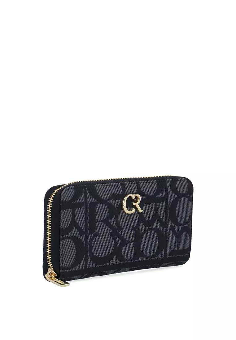Carlo GEO Jacquard Zip Around Wallet - Black