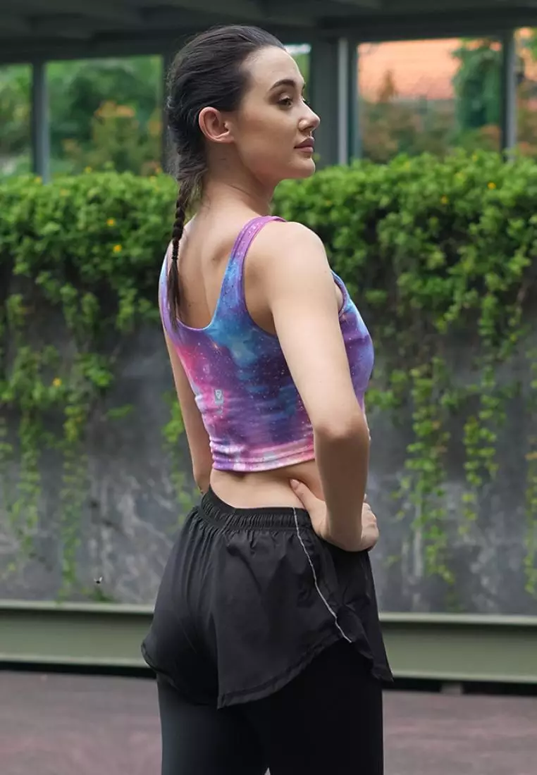 Fitwear - SportBra Croptop Olahraga Wanita EVELYNE [2IN1 PLAIN] - PINK GALAXY