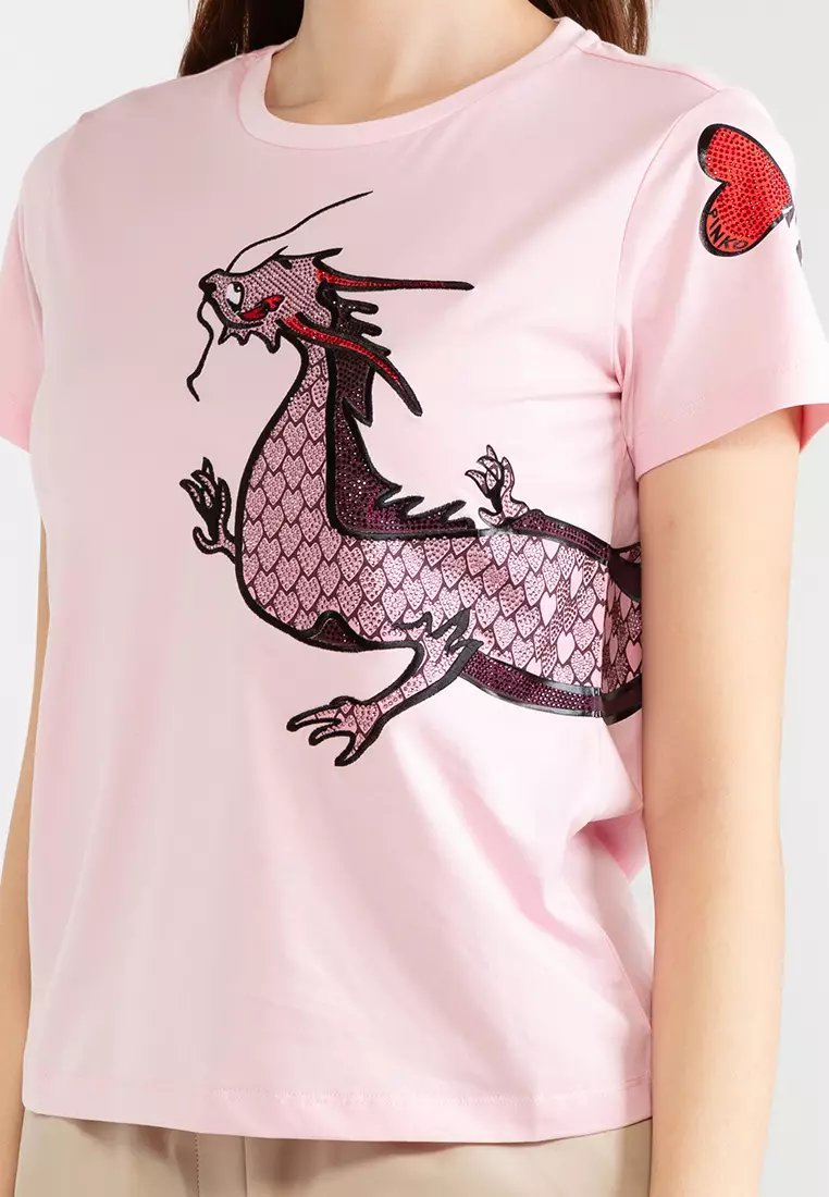 美品　PINKO Tシャツ　ピンク 半袖　S Quentin t-shirt with love birds embroidery PINKO - Nugnes1920