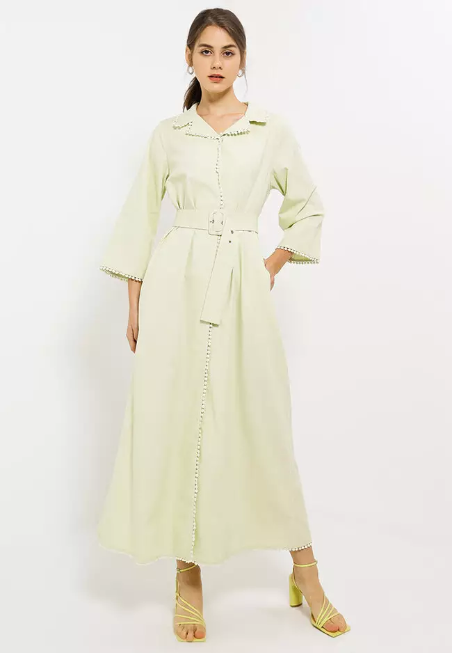 White linen outlet belted dress