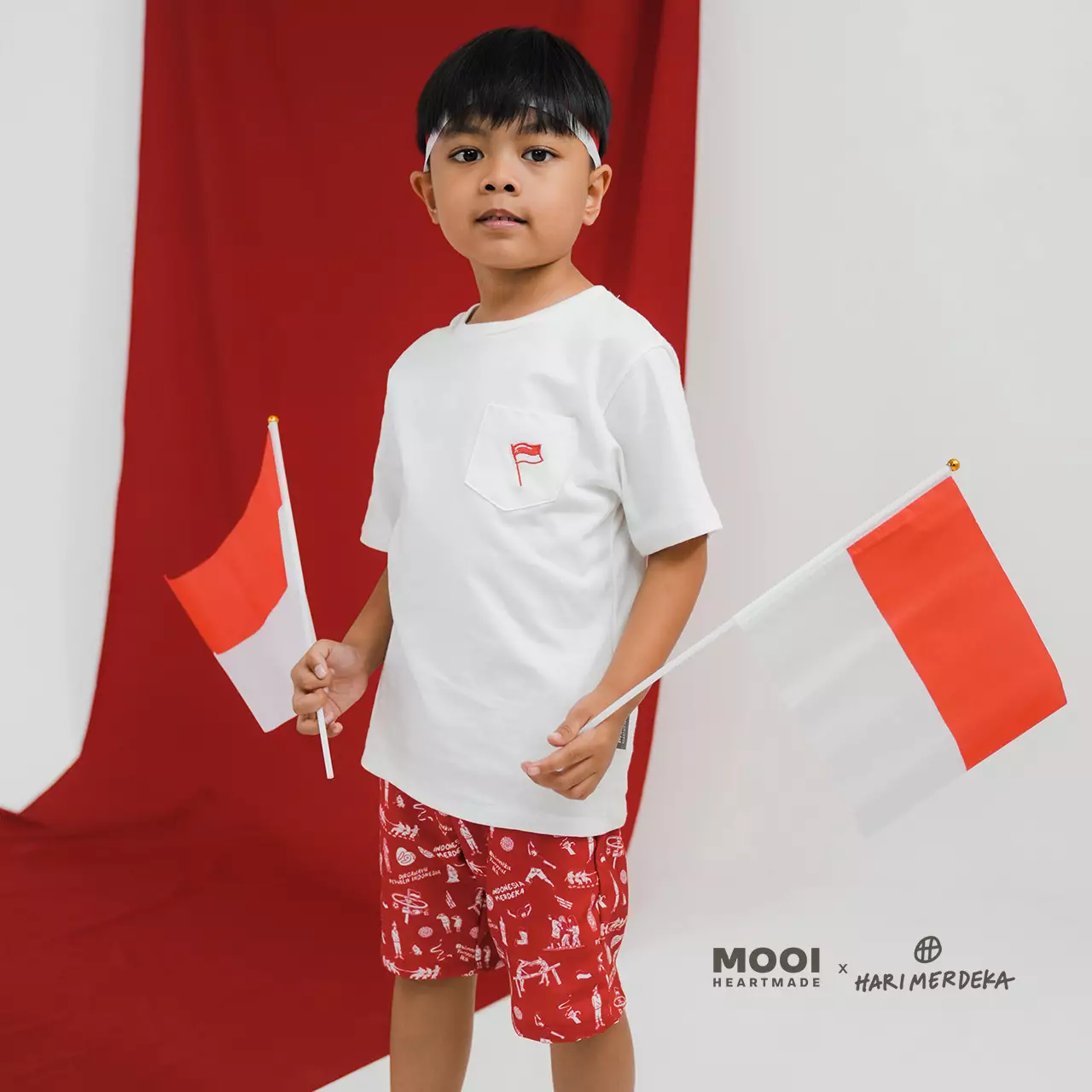 Mooi x Hari Merdeka 17 Agustus Kaos Kemerdekaan Setelan Anak Pocket Tee Set Kemerdekaan - Red-White