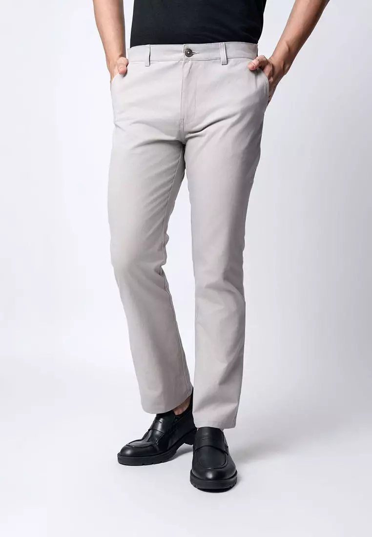 Regular Straight Fit Chino Cotton Twill Light Grey