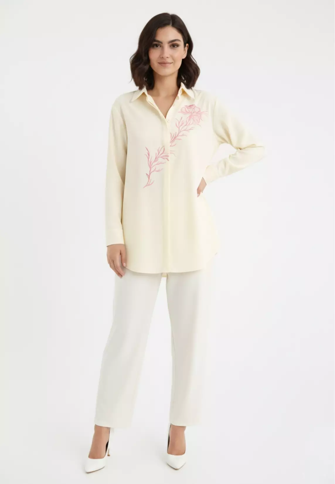 Red Shirt With Embroidered in Butter Yellow By Brilliant Girl Warna KUNING