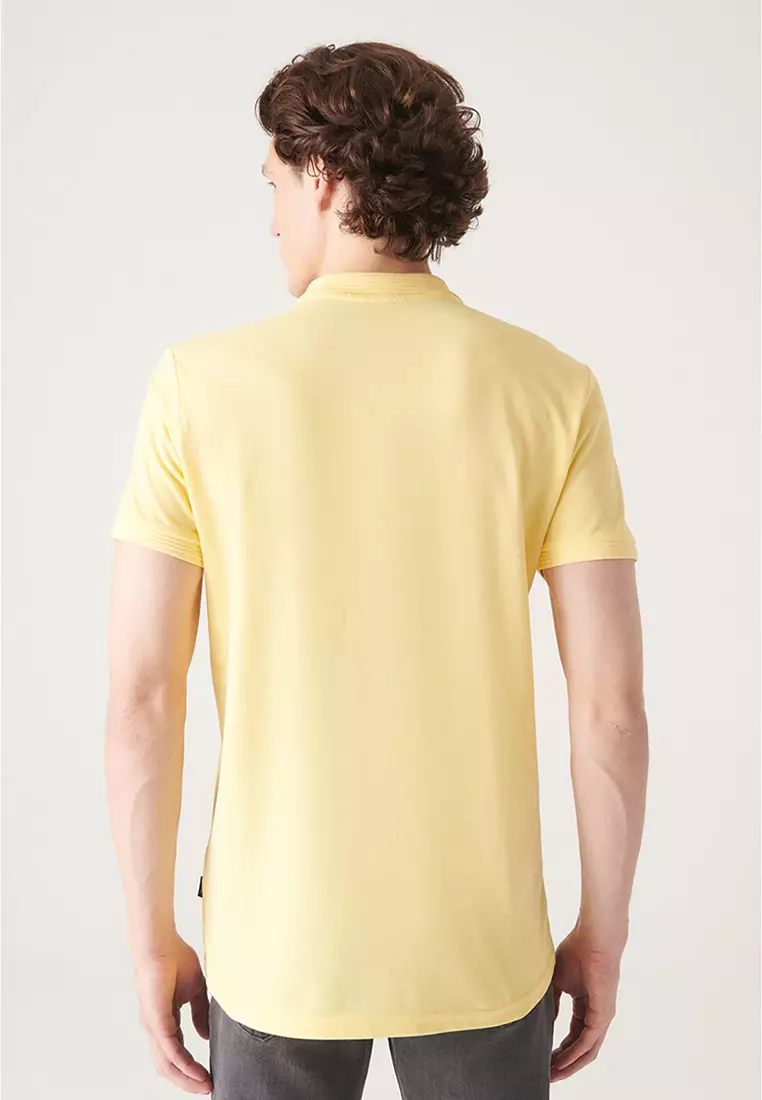 Men's Yellow 3 Button 100% Egyptian Cotton Polo Neck T-Shirt B001027