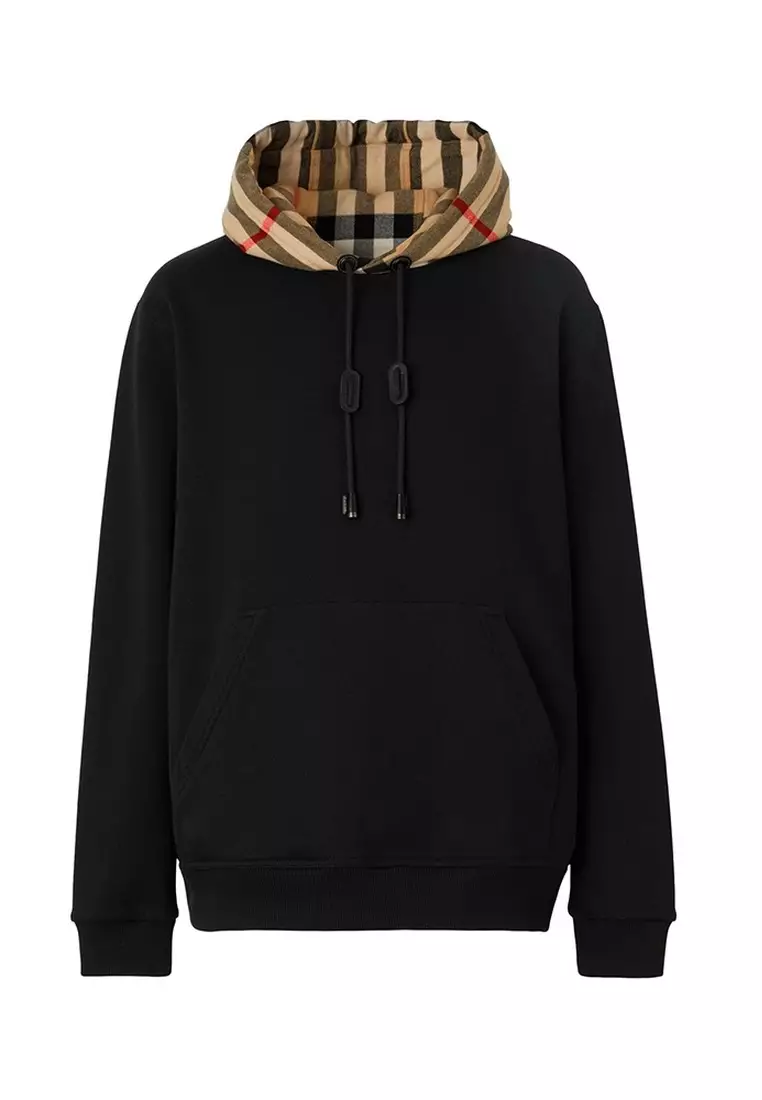 Jual Burberry Burberry Check Hood Cotton Hoodie in Black/Archive Beige  Original 2023 | ZALORA Indonesia ®