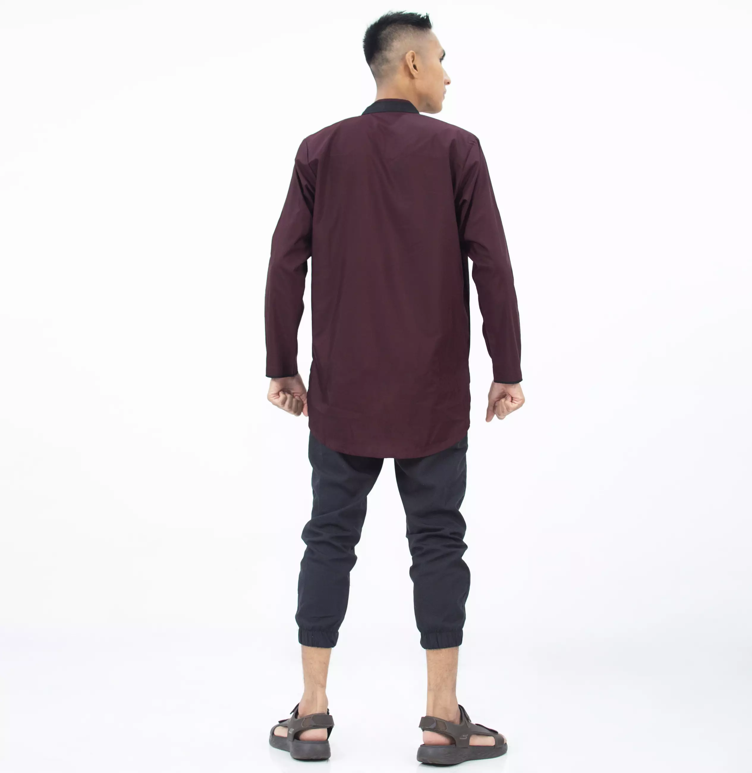 DHABI Kemeja Koko Pria Outfit Lebaran Baju Koko Lengan Panjang Kemeja Kurta Pria - MARUN