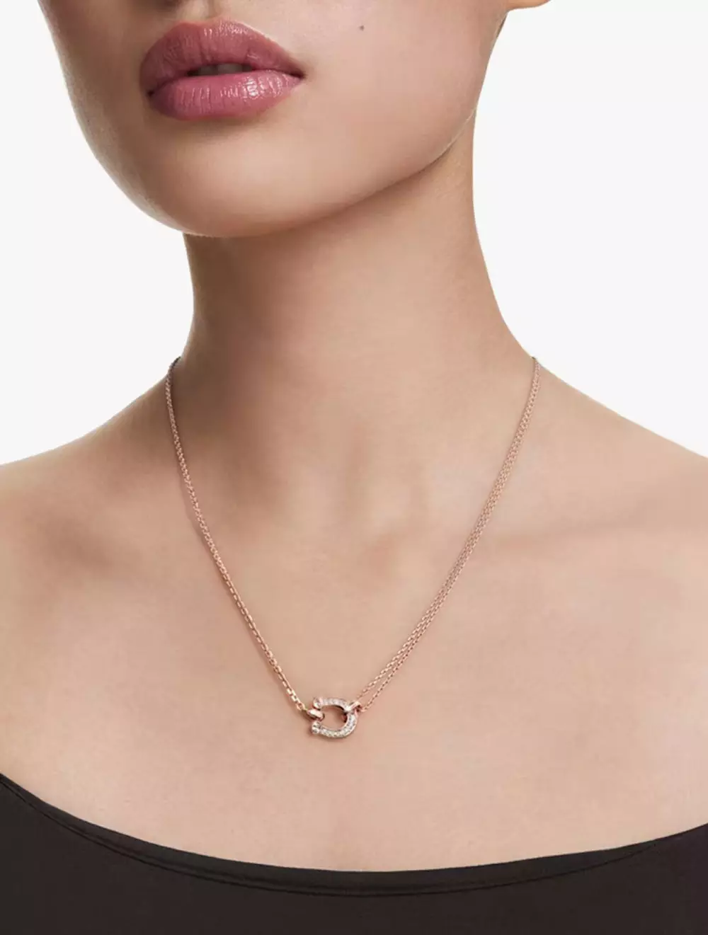 Symbolica pendant ,Pavé, Horse shoe, White, Rose gold-tone plated