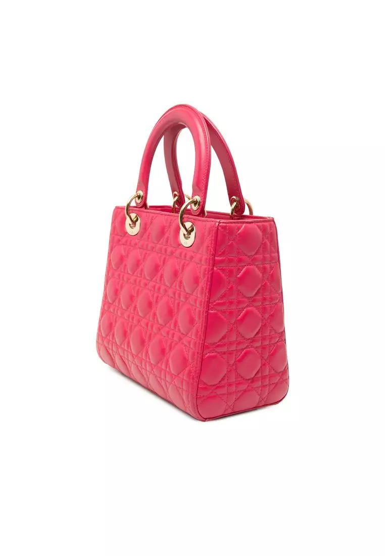 Pre-Loved Dior Medium Lambskin Cannage Lady Dior