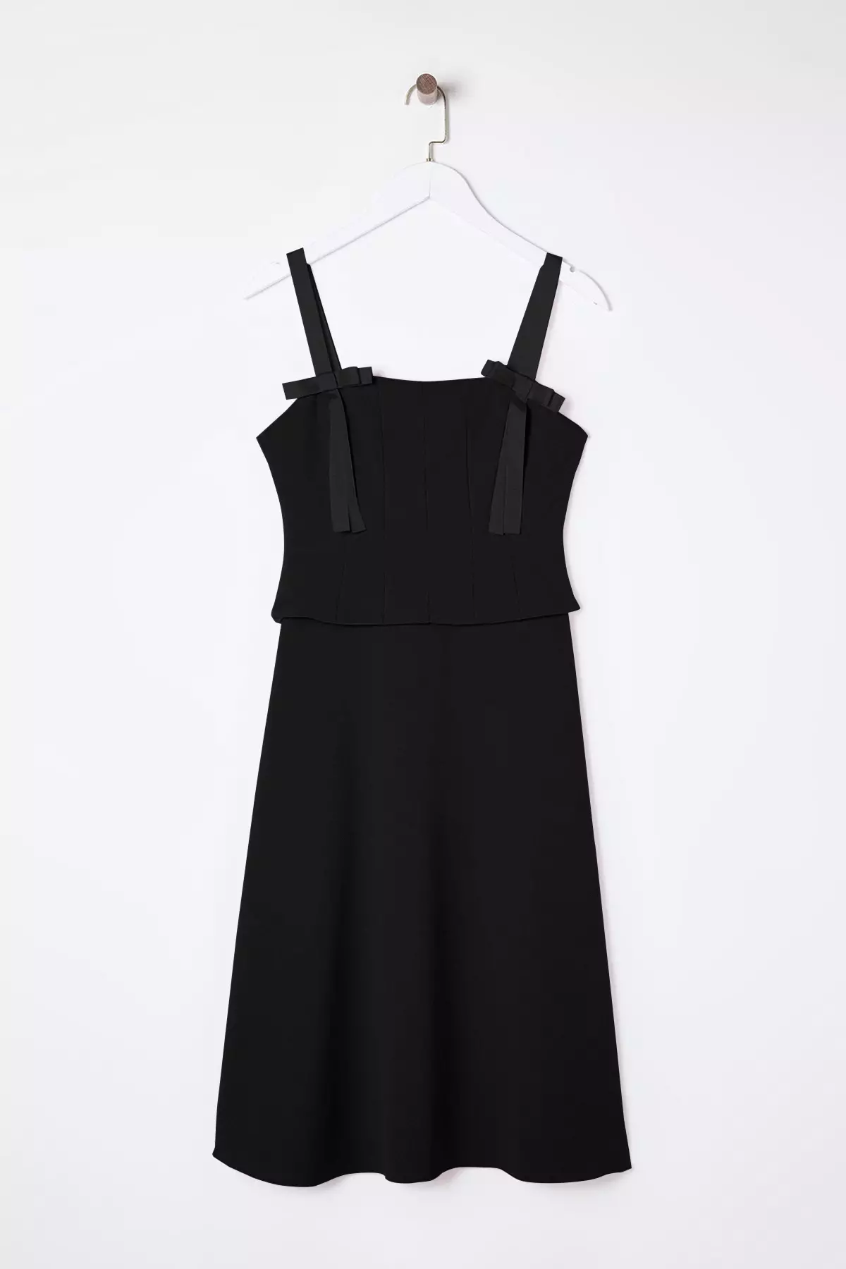 Black A-Line Bow Detailed Woven Chic Midi Evening Night Graduation Dress TPRSS25EL00079