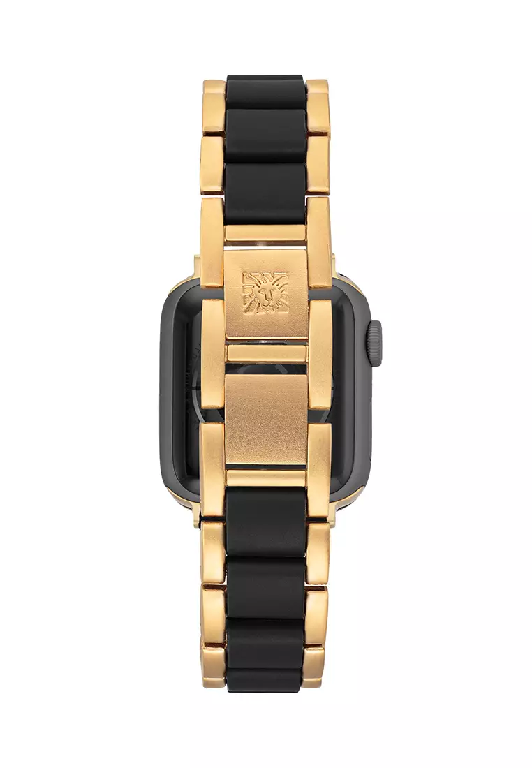 38/40/41mm Wearable Band For Apple Watch In Gold Tone With Black Ocean Plastic Links With Gold Tone Hardware