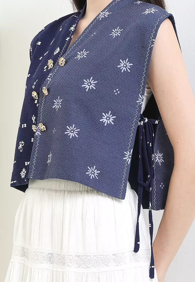 Outer Cardigan Batik Cap Dobby Atasan Wanita Spesial JFW Collection Binar Jelina Katun Bordir Navy