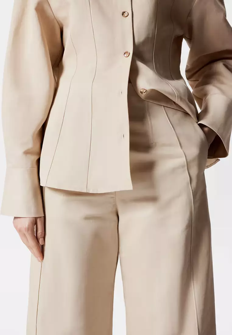 Wide-Leg Side-Slit Trousers