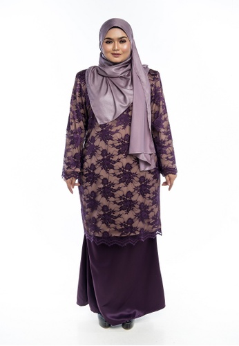 Nayli Plus Size Purple Kurung Modern Lace from Nayli in Pink and Purple and Multi