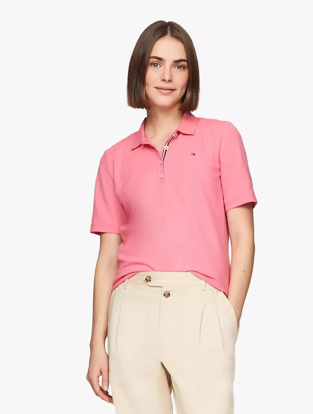TOMMY HILFIGER - SOLID STRETCH COTTON POLO - PINK - PINK