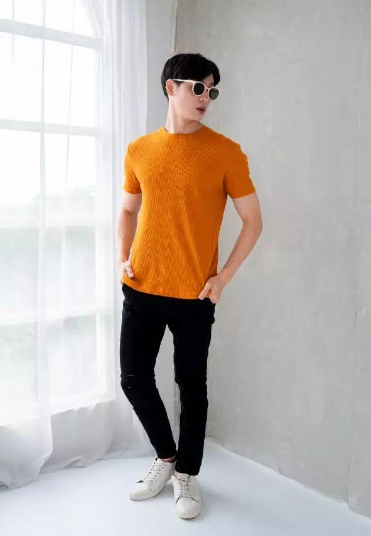 Kale Waffle Dark Mustard/ Kaos Polos Tekstur Lengan Pendek Pria / Unisex