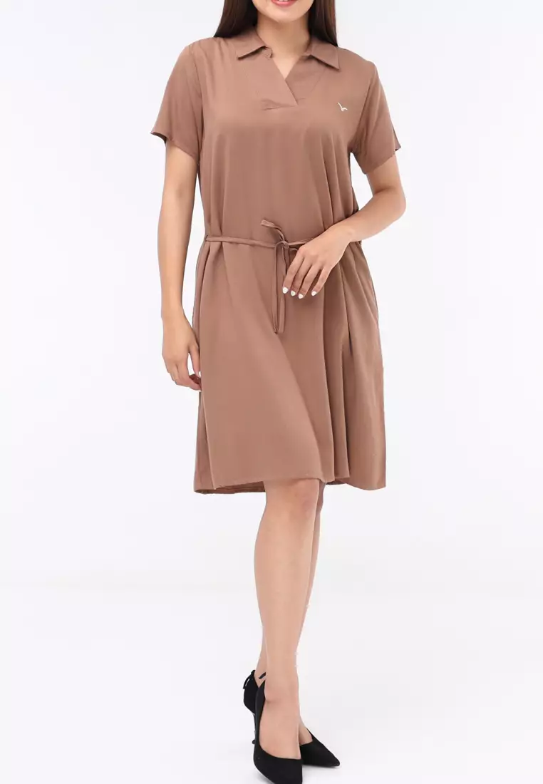 Plain Single Bold Twill Short Sleeve Dress