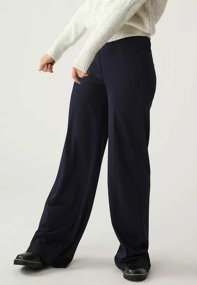 Jual Marks & Spencer Jersey Wide Leg Trousers With Stretch Original ...