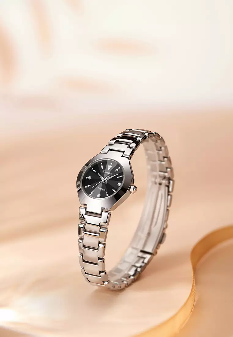 9090 Jam Tangan Wanita Original Berlian Anti Air Kuarsa Bisnis Santai Wanita Jam Tangan Cewek (Kotak Gratis) silver black
