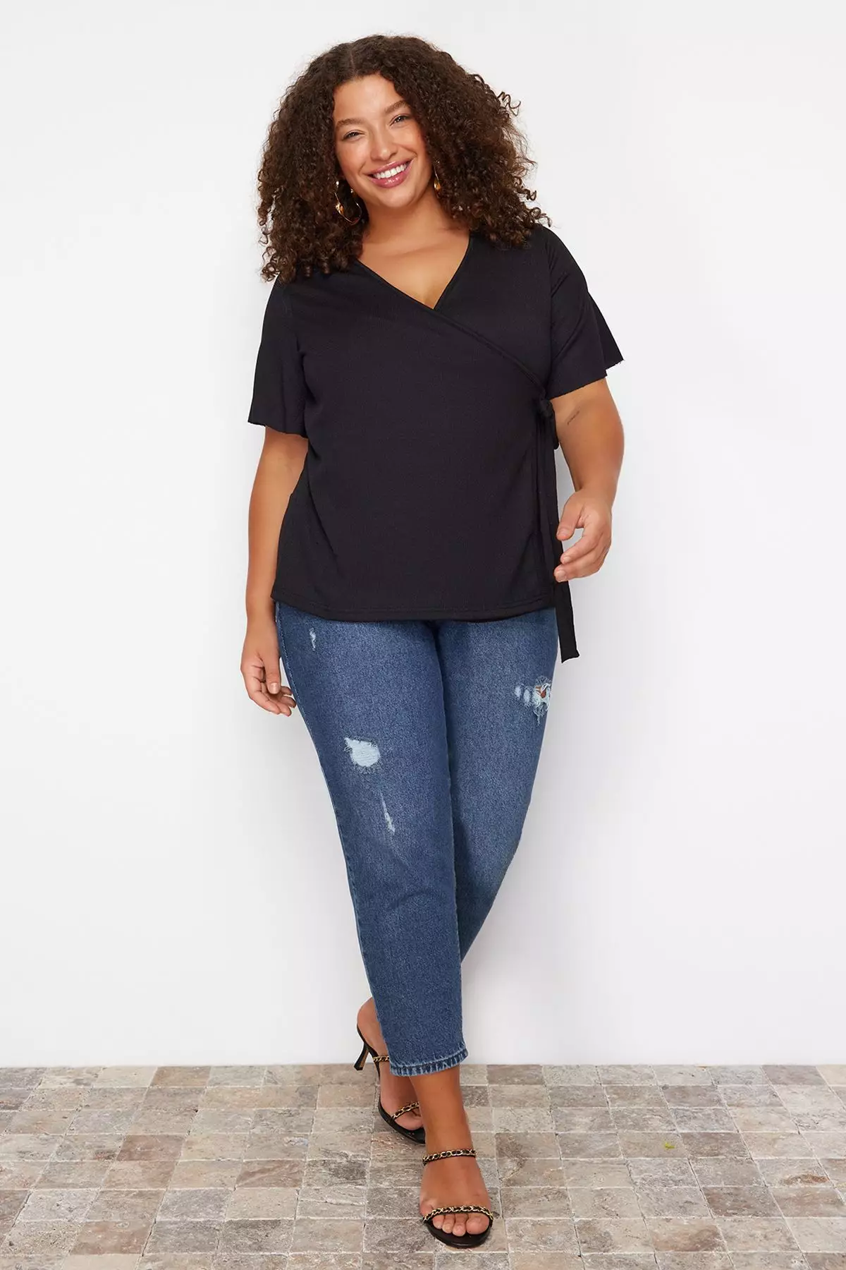 Plus Size Double Breasted Tie Detailed Blouse