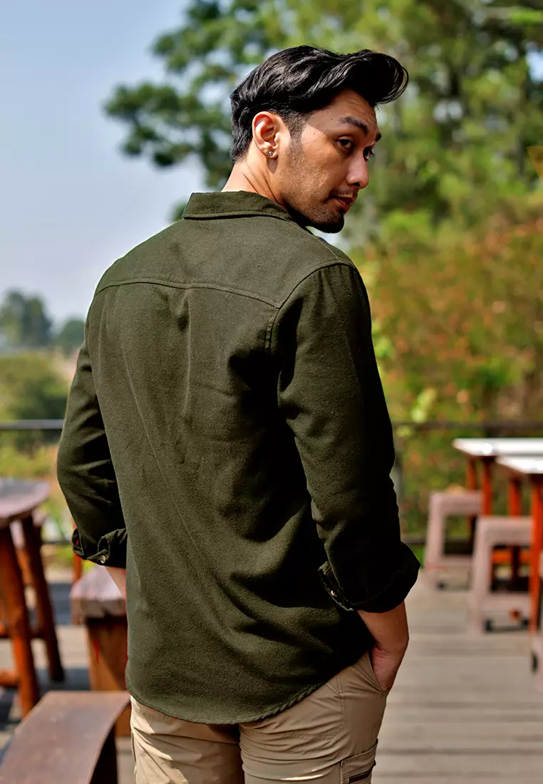 OXCON Extra Comfort Authentic Flannel Shirt Monotone Army Green