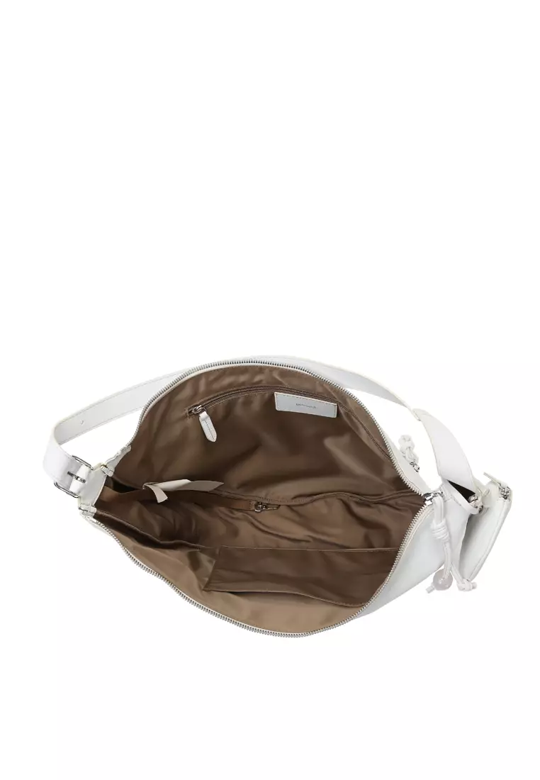 Asymmetric Crescent Hobo Bag - White
