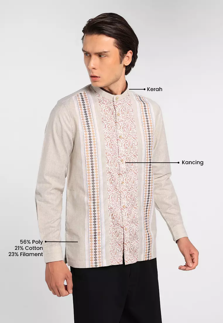 MANZONE X Adipati Dolken - Kemeja Koko Lengan Panjang Pria Alaba Modern Fit - Khaki Warna Khaki