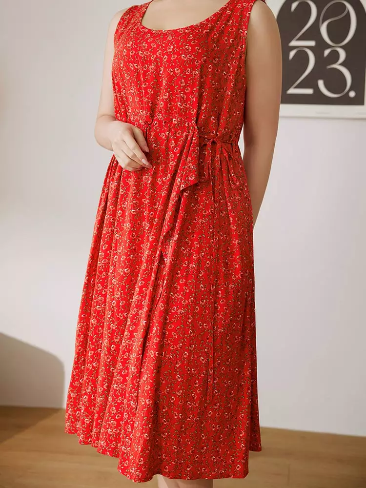 Floral Tie Waist A-Line Sundress [DA10109]