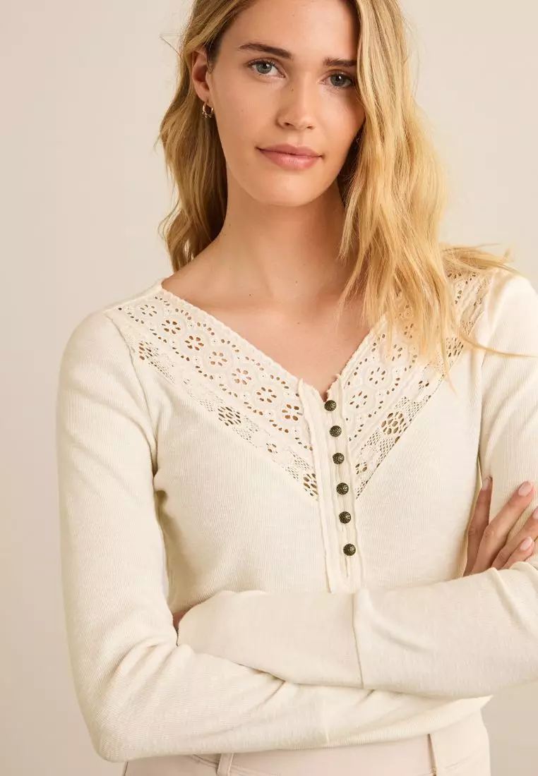 Buy NEXT Long Sleeve V Neck Lace Detail Top 2024 Online ZALORA   Next 2606 5557623 3 