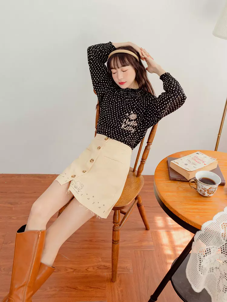 Buy OBSTYLE KITTY Elastic Waist Button-Down A-Line Mini Skirt