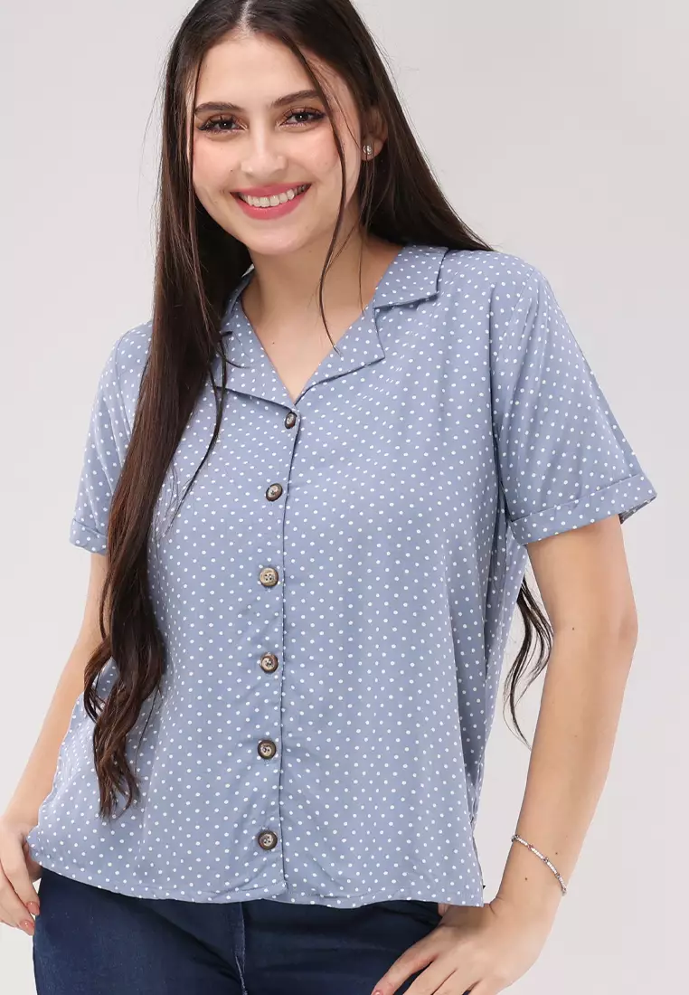 Woven Printed Rayon Short Sleeves Blouse