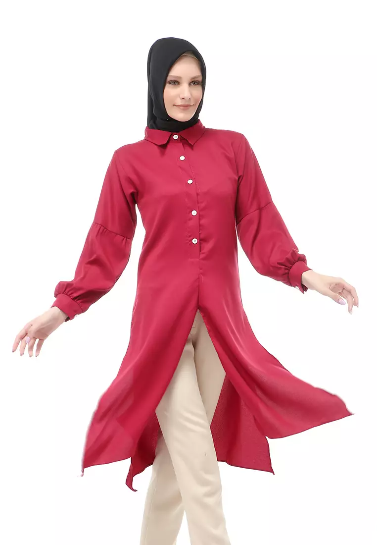 Vania Tunik Polos Muslimah Atasan Wanita Long Sleeve Regular Fit - Maroon