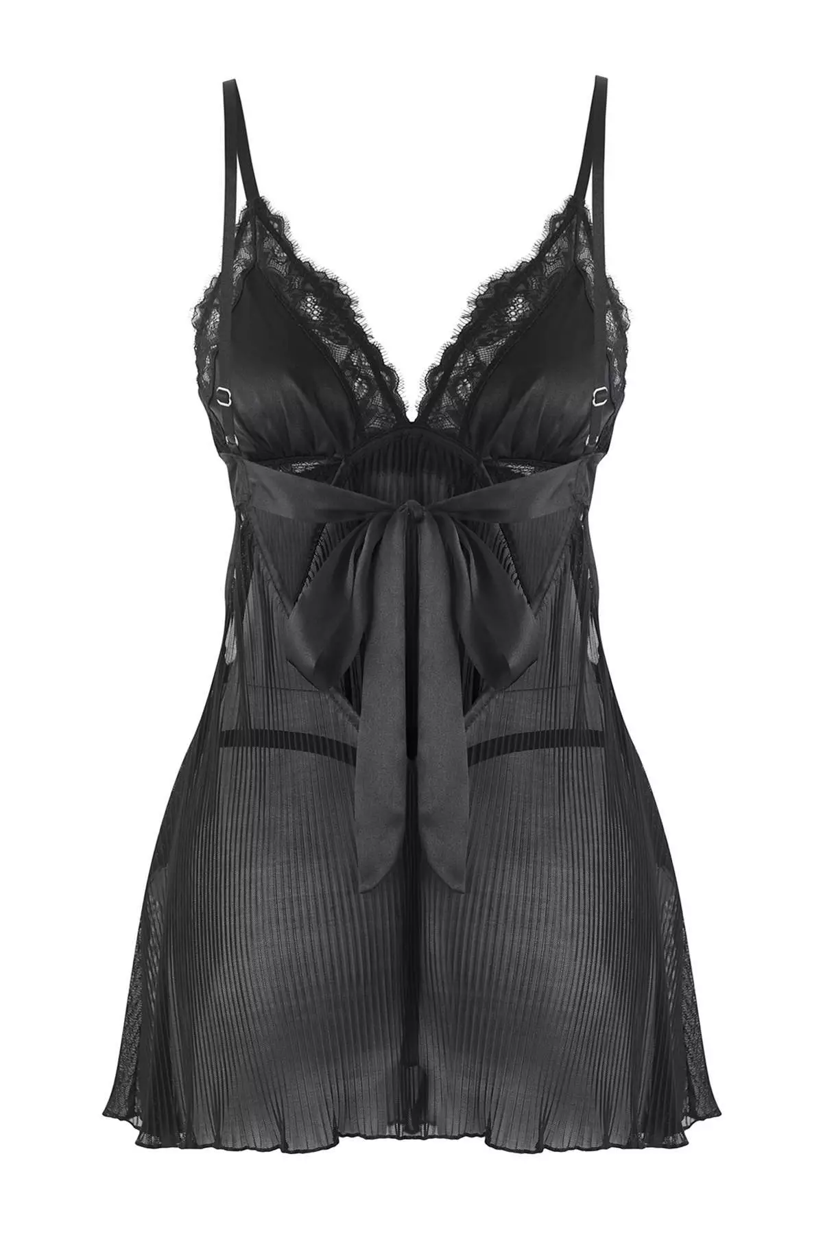 Black Tulle Pleated And Back Ribbon/Bow/Tie Panty Babydoll/Fantasy Nightgown