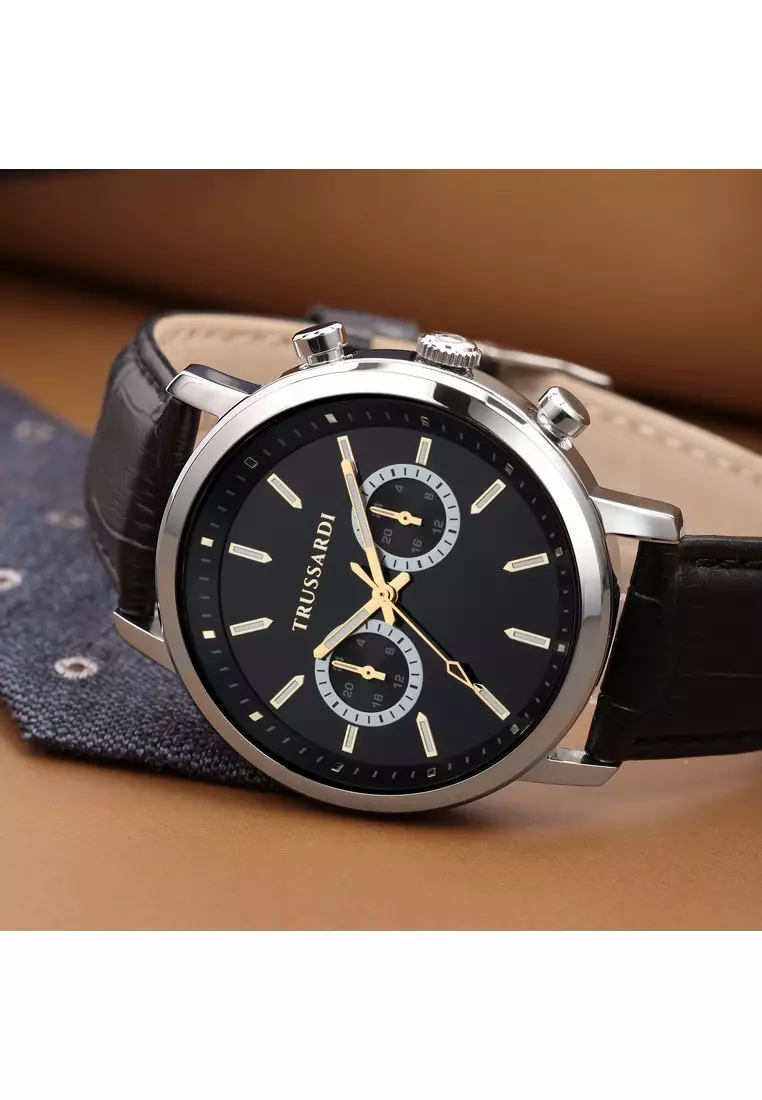 【2 Years Warranty】Trussardi T-Couple 43mm Men's Quartz Watch Luminous Dial Hands R2451147001 Japan Movement