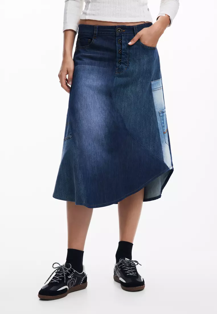 Patchwork denim skirt