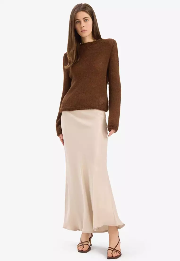 A-Line Regular Waist Satin Midi Skirt B1867Ax25Sp