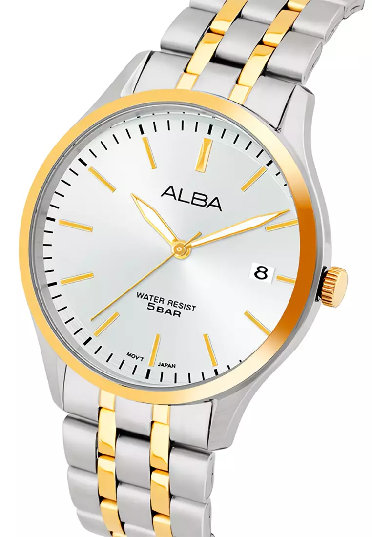 Jam Tangan Pria Alba Prestige AS9S12X1 White Dial Silver Dual Tone - Stainless Steel