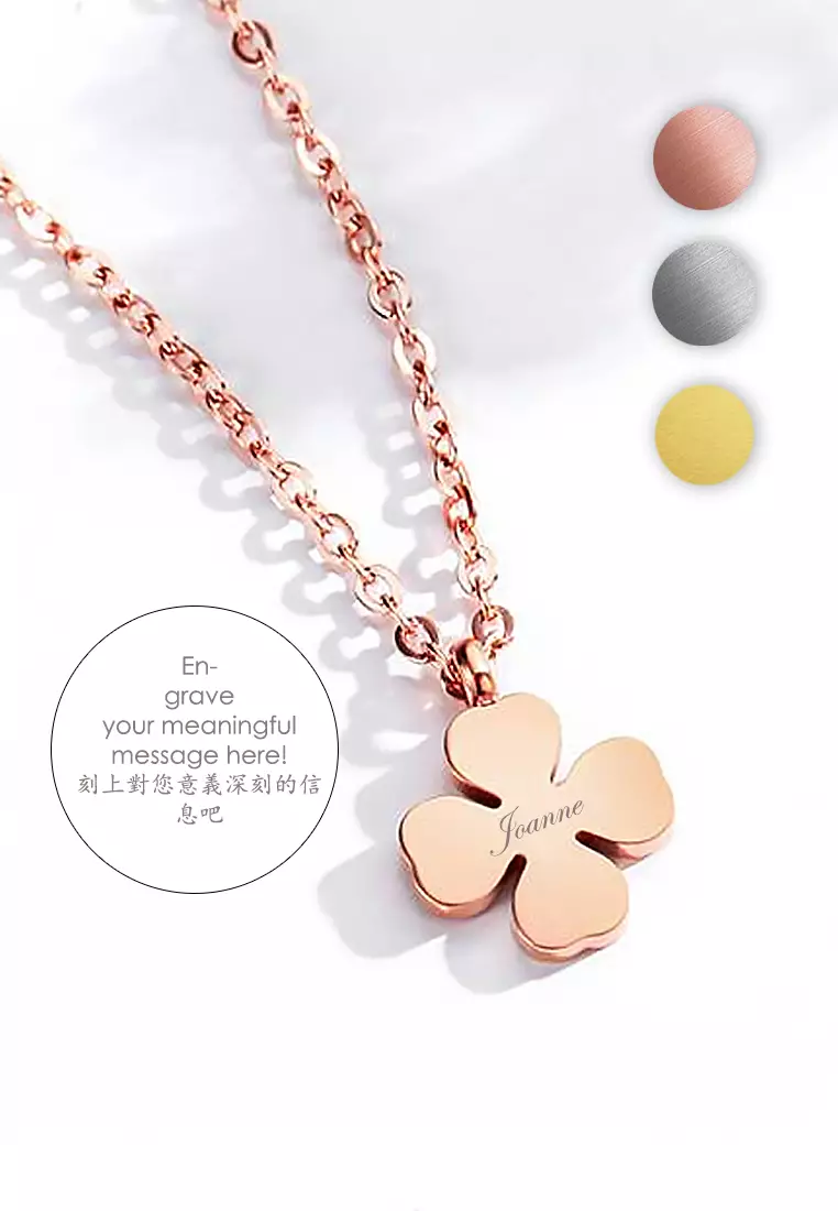 Destiny Four Leaf Clover Necklace + Earrings Jewellery Set in Gold
